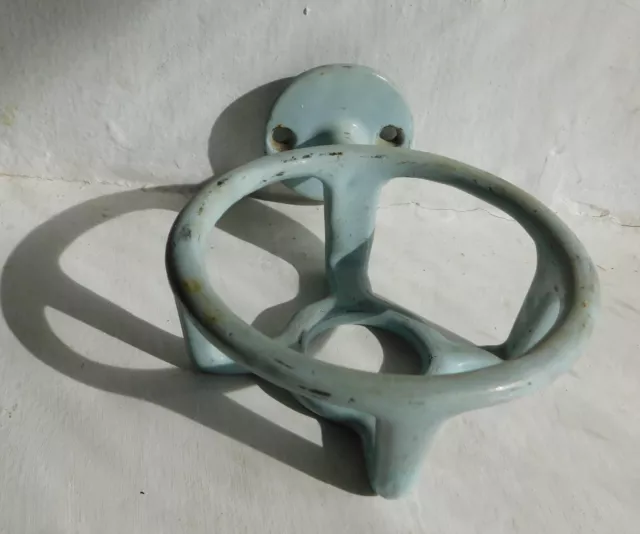 Vintage Bathroom Wall Mounted Cup Holder-Original Blue Porcelain Over Iron