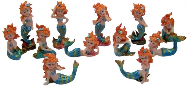 Cast Resin Full Color Decorative Mermaids Statue Figurines, 3.75 Inch, Set of 12