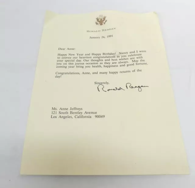 1991 Letter Signed By Ronald Reagan To Actress Anne Jeffreys - Happy New Year...