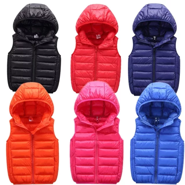 Child Kids Toddler Baby Boys Girls Sleeveless Winter Solid Coats Hooded Jacket