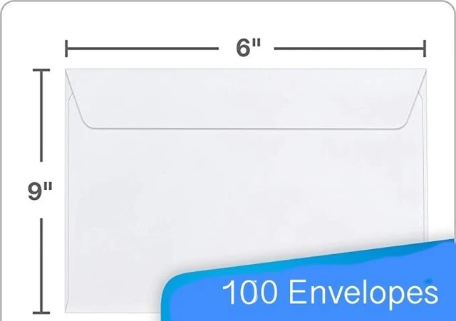 6" x 9" White Wove Catalog Envelopes 100/pcs Columbian Gummed Flap Seal 24 lb