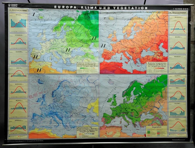 Carte Murale Scolaire Vintage - Grande Carte Du Monde Westermann - Décoration Rétro