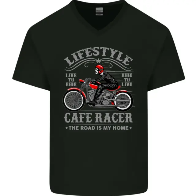 Lifestyle Cafe Racer Biker Motorcycle Mens V-Neck Cotton T-Shirt