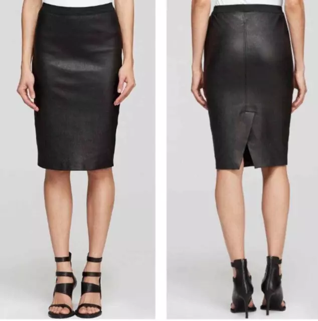 Helmut Lang Stretch Plonge Leather Pencil Skirt Black Size 8 $695 retail