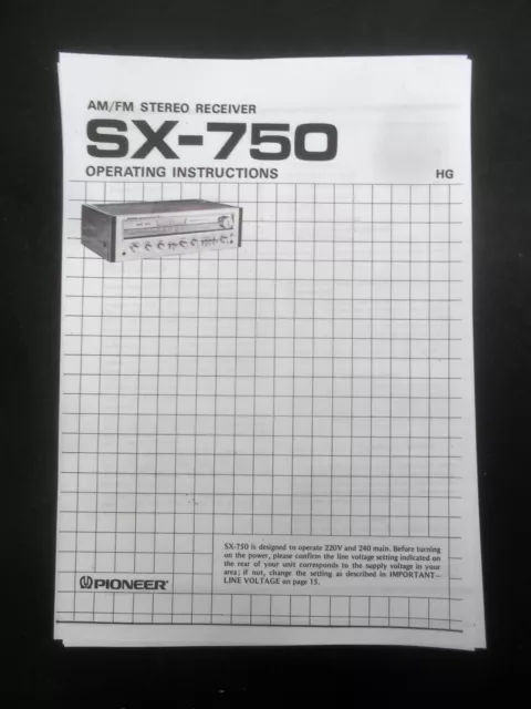 Vintage Hi Fi Photostat Copy Operating Manual Pioneer Sx 750 Stereo Amp Reciever