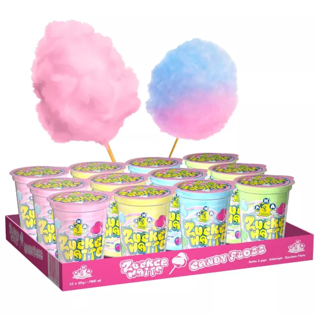 AHA Zuckerwatte 4 Geschmacksrichtungen 12 x 20g Becher wie auf dem Jahrmarkt