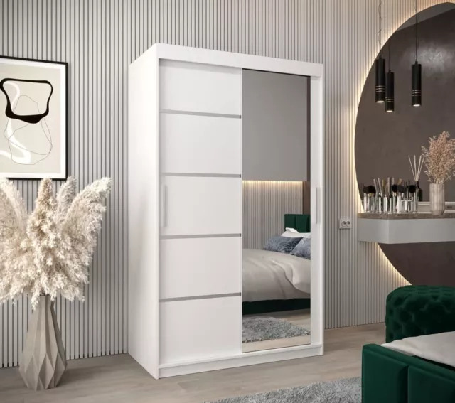 Brand New Modern Sliding Door Mirrored Wardrobe Verona 02 in White 120cm