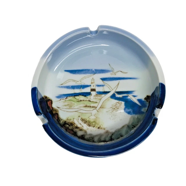 Otagiri Japan Lighthouse Ashtray Seagulls Ceramic Ocean Beach Sea Nautical