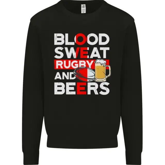 Felpa Blood Sweat Rugby e Birre Inghilterra Divertente Uomo Maglione