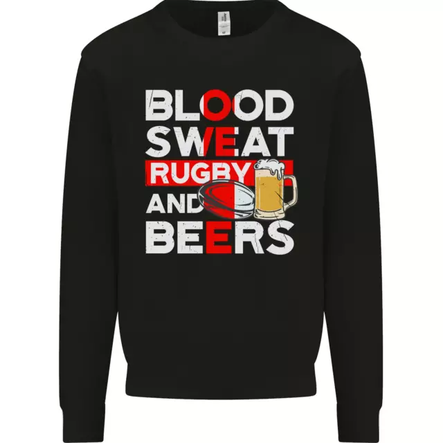 Felpa Blood Sweat Rugby e Birre Inghilterra Divertente Uomo Maglione