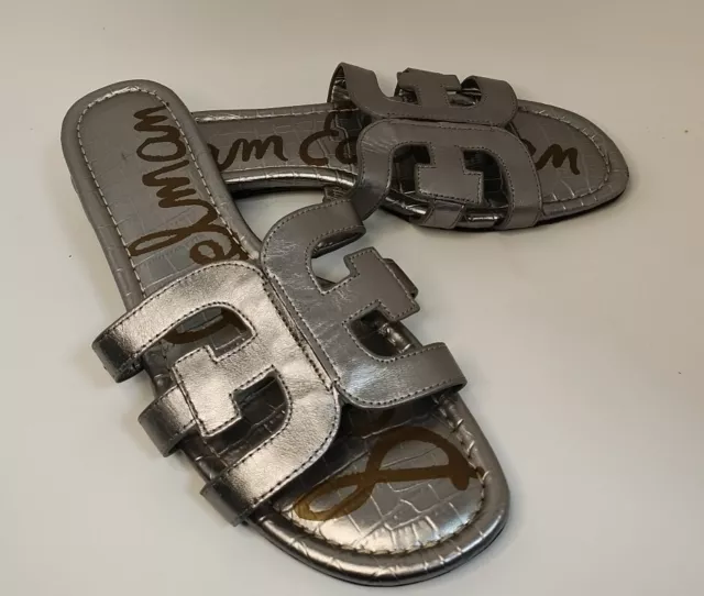 Nwob Sam Edelman Bay Pewter Silver Leather Slide Sandal Us 9M Eu 39 Msrp $120