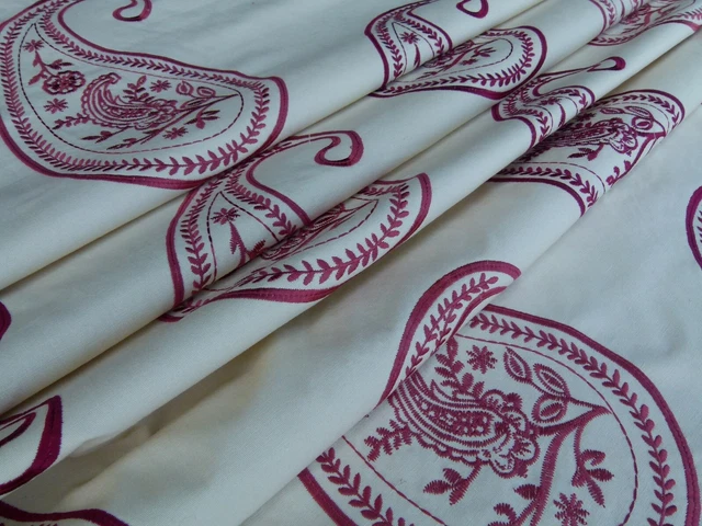 BY Yd Scalamandre Caitlin Embroidery Paisley Cotton Ruby Red Msrp 142USD/Y