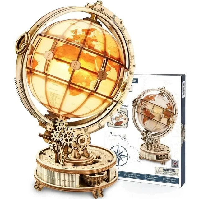 PUZZLE 3D BOIS Globe Terrestre Lumineux Maquette Éducative à Construire