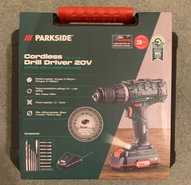 PARKSIDE CORDLESS DRILL 20v with 2ah Battery & Charger PABS 20Li G8