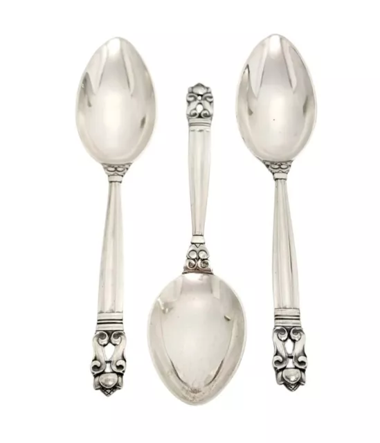 3 Georg Jensen Acorn Sterling Silver Oval Soup Spoons or Dessert Spoons  6 3/4"