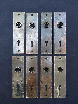 8 Primitive Antique Brass on Steel Door Knob Backplates Old Hardware Steampunk