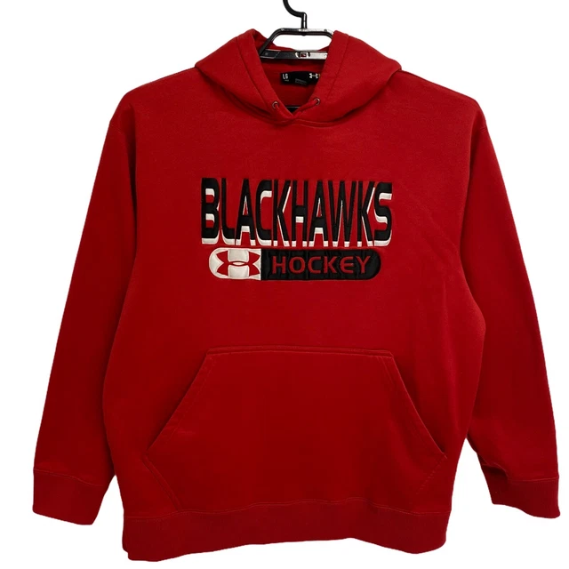 Under armour Donna Larga Rosso Felpa con Cappuccio Blackhawks Hockey Taglia L/G