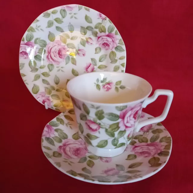 Rare, Queens Fine Bone China Cottage Rose, Tea Trio