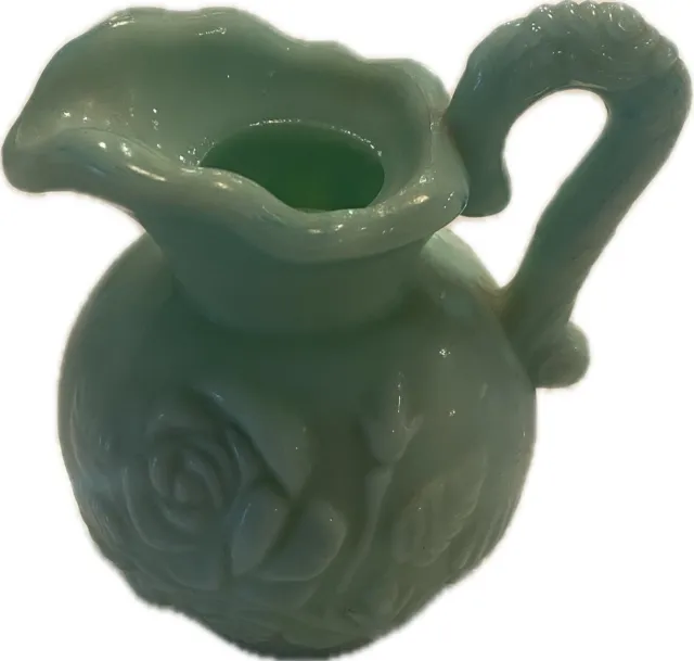 Vintage Avon  SMALL PITCHER GREEN Milk glass Bath Oil Decanter