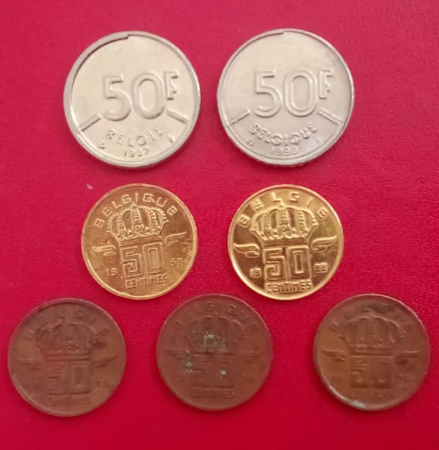 Lot De 7 Pièces De 50 Francs Belgique Belgie Et 50 Centimes TTB+ Années 50,70,80