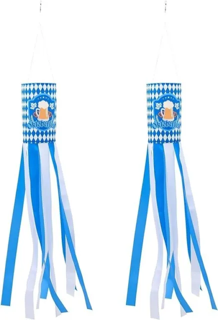 2pc Yard Party Decor OKTOBERFEST Wind Sock with Beer Stein. Color Blue/white