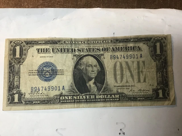 1928 Funny Back $1 Silver Certificate, Blue Seal One Dollar Bill, Wholesale  $22
