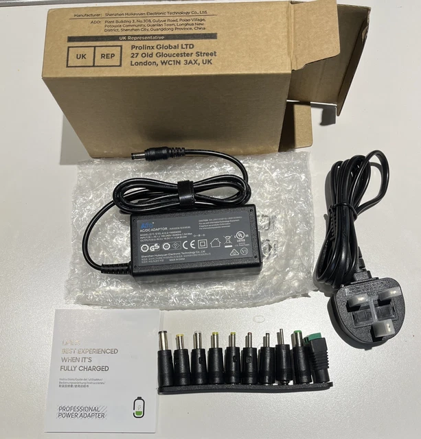 UNIVERSAL LAPTOP POWER Adaptor AC/DC 60W - 15V Black 100-240V with 10 ...