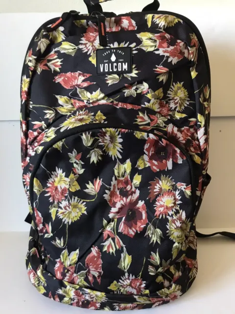 Volcom Black/Multi Floral  Field Trip Poly Double Zip School Laptop Pocket/Backp