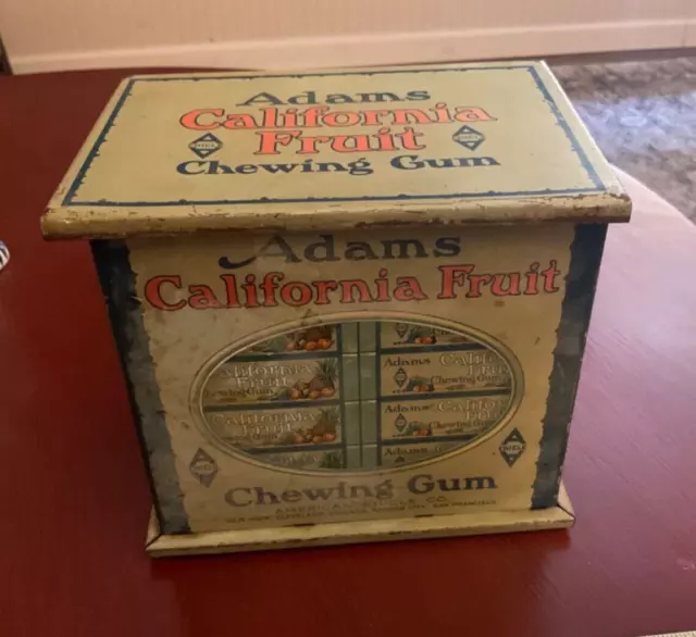 Antique Adams California Fruit Chewing Gum Display Tin American Chicle Advertise