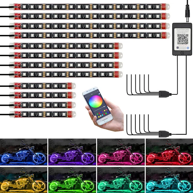 12x Moto LED RGB Strisce Illuminazione Sottoscocca Atmosfera Luce Luci Z