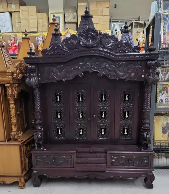 Wooden Temple with Door Hindu Pooja Mandir for Home Indian Traditional Puja Ghar