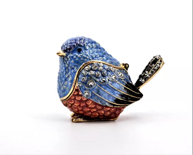 Blue Sparrow Trinket Box by Ciel. Hand Made with Swarovski Crystals & Enamel