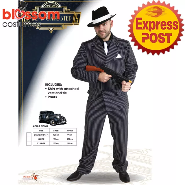 Mens 3 Piece Suit Gatsby 1920s Peaky Blinders Gangster Pinstripe