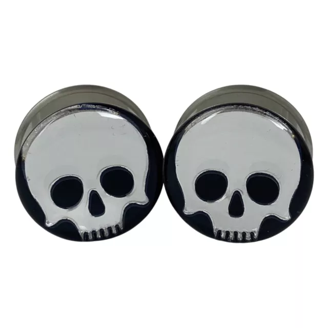 Pair of Embedded Chrome Skull Double Flare Plugs (MTO-037) gauges