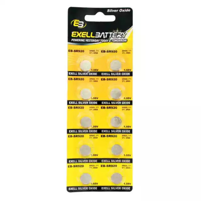 10pk Exell EB-SR921 Silver Oxide 1.5V Watch Battery Compatible With 371/370