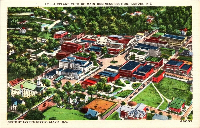Airplane View Main Business Section Lenoir NC North Carolina Postcard VTG UNP