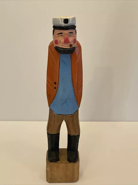 Vintage Hand Carved 12" Wooden Sailor Captain Fisherman Nautical Figure Folk Art