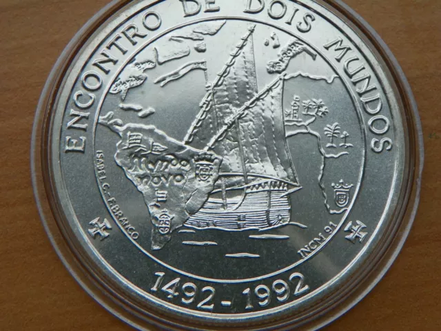 Portugal 1000 Escudo / 1992 -  Segelschiff vor Südamerika  - Silber / St/ Kapsel