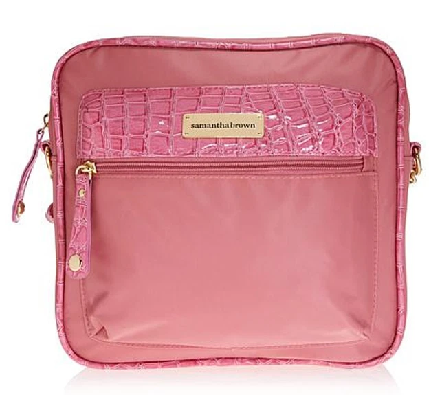 Samantha Brown Lightweight Organizer Crossbody Bag Purse Croc Trim ~ Rose