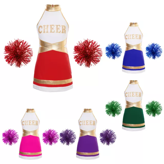 Kids Girls Cheerleading Outfit Halloween Cheerleader Outfit Dance Dress Up