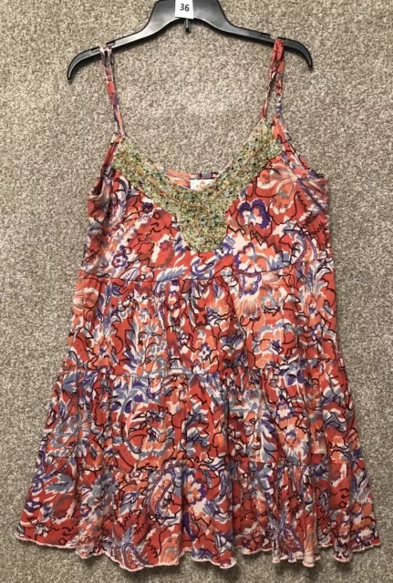 Free People Womens Beaded Tank Top Shift Floral Mini Dress Size Medium