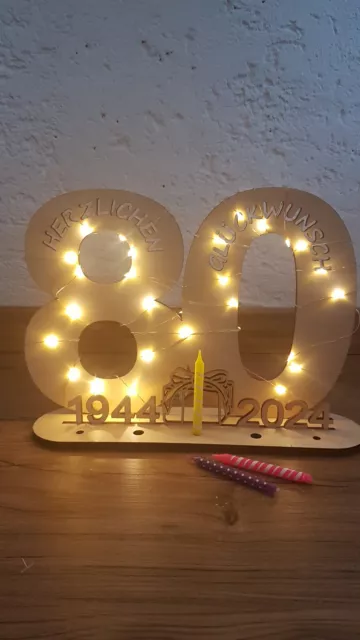 Geschenk aus Holz zum 80. Geburtstag Geldgeschenk oder als Gästebuch mit LED NEU