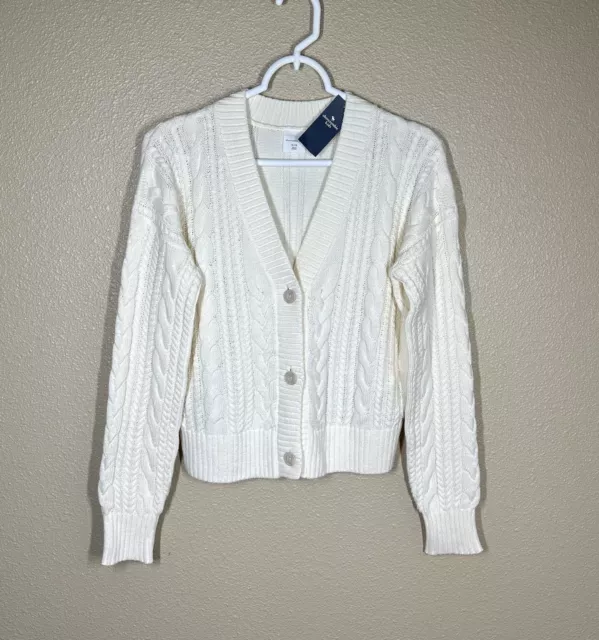 Abercrombie Kids Girls Cropped Cable Stitch Cardigan Sweater sz 13/14 Ivory NWT