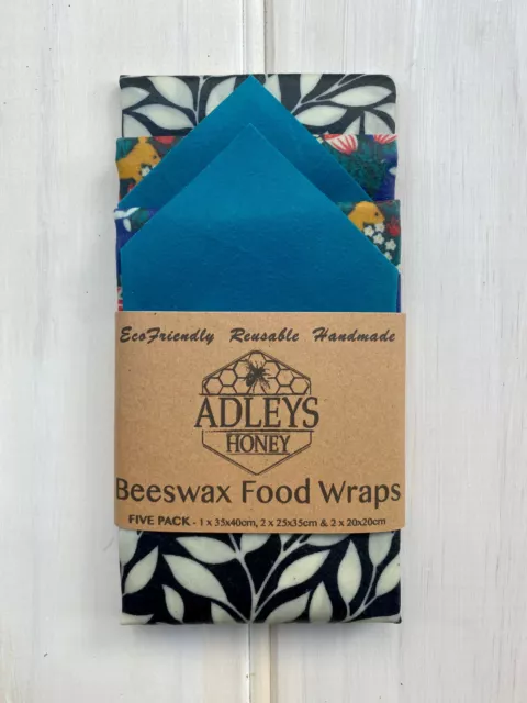 FIVE PACK | Beeswax Food Wraps | 1 GIANT, 2 LARGE & 2 MEDIUM | AUSTRALIAN | GIFT 3