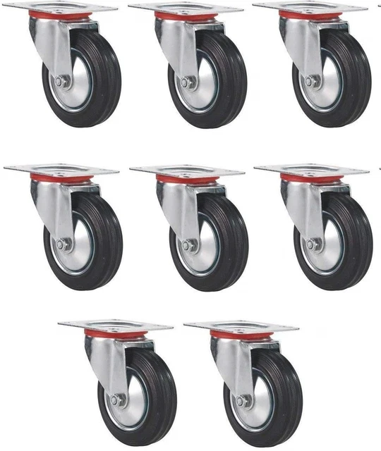 Y&Y Decor 8 Pack 3" Swivel Caster Wheels Rubber Base with Top Plate & Bearing