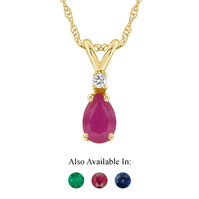 14K Yellow Gold 6x4mm Pear Shape Natural Ruby Diamond Accent Pendant Necklace