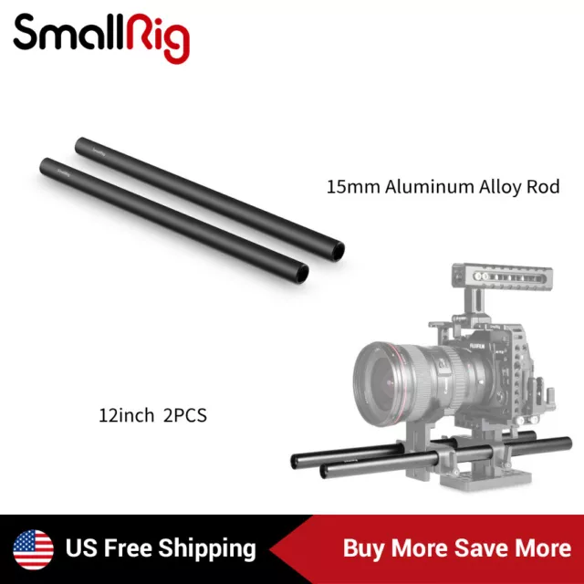 SmallRig 15mm Rods 12" (30 cm) Aluminum Alloy Rods for Camera Rail System-1053