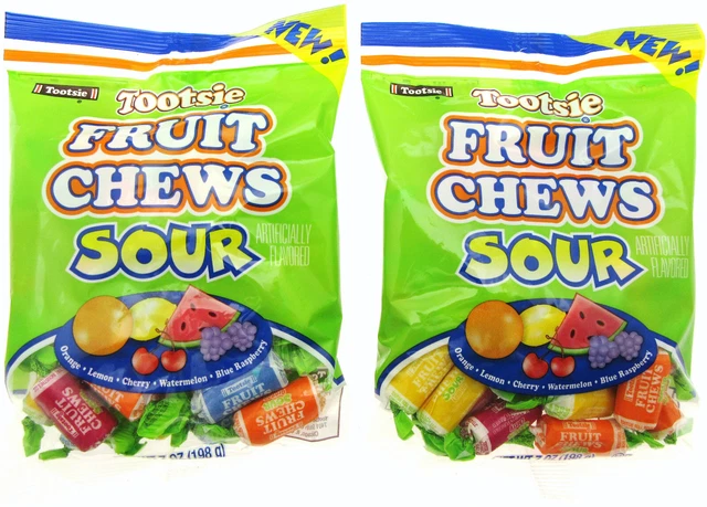 Sour Tootsie Fruit Chews ~ Assorted Fruit Rolls Candy ~ 7oz bag ~ Lot of 2