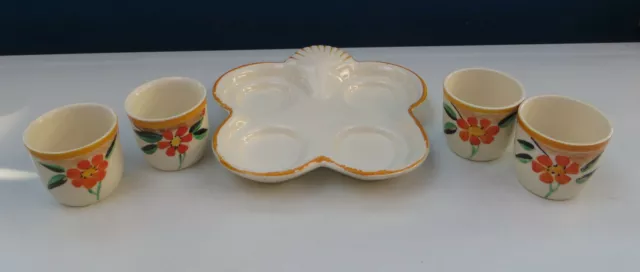 Hancock's Ivory Ware Art Deco Hand Painted Ceramic Egg Cup Eggcup Set with Tray