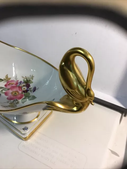 ALKA Alboth & Kaiser Serving Dish With Gold Gilded Swan Form Handles Floral Dec. 2